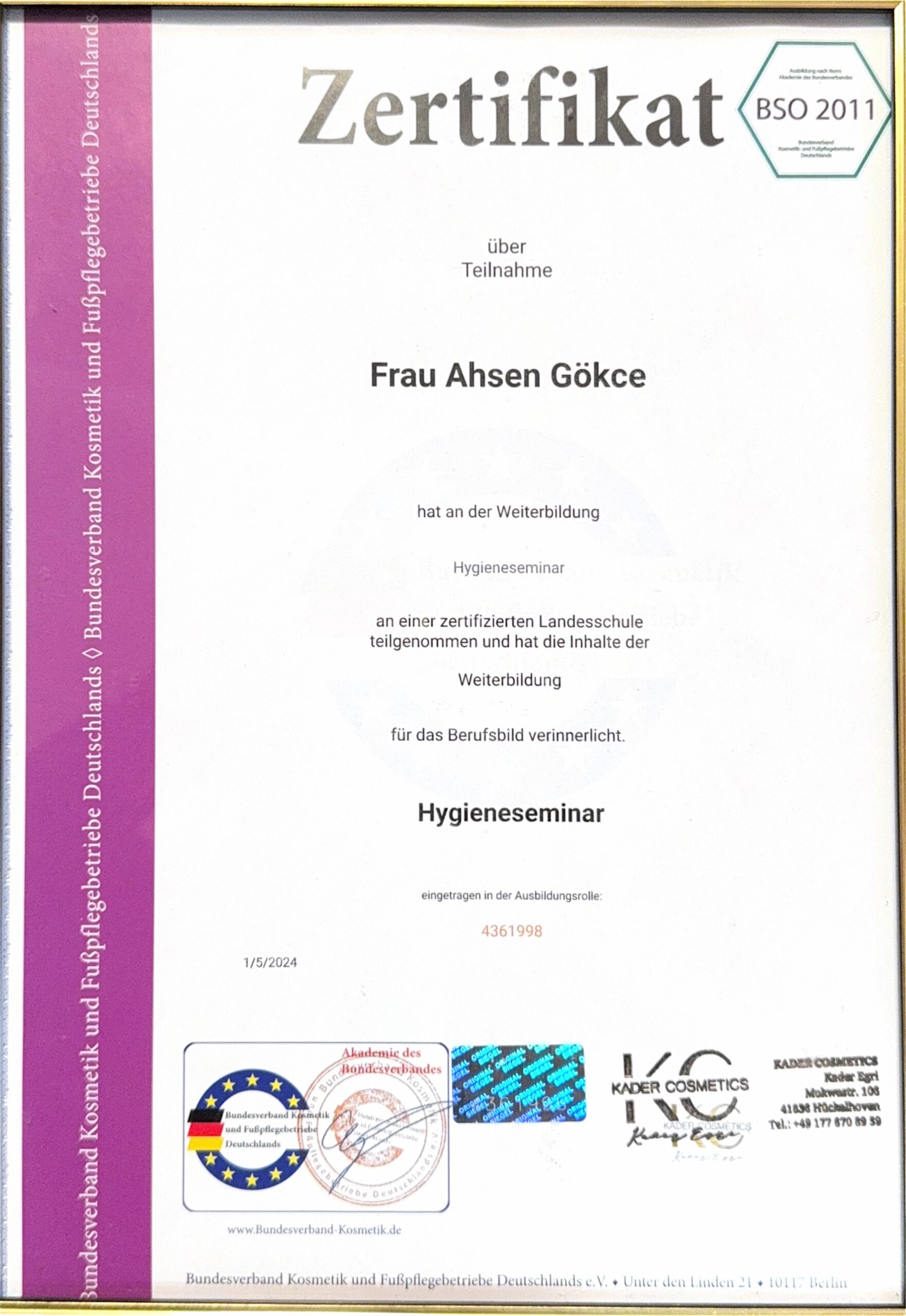 Ahsen Gökce – Hygieneseminar VFK